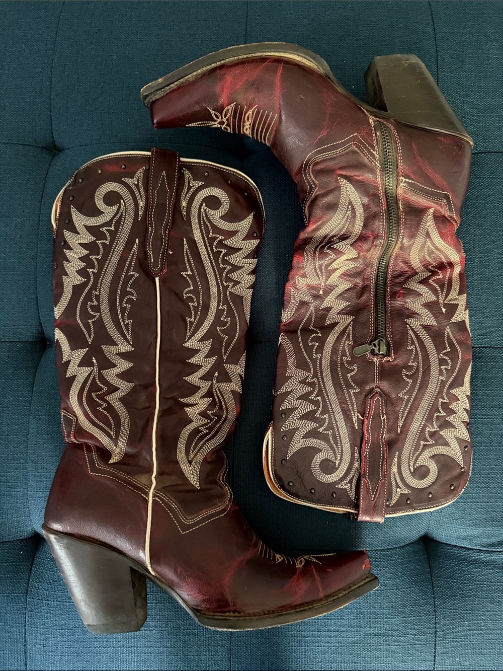 Women’s Western Cowboy Boots - Dan Post size 10 Red Burgundy Leather snip toe